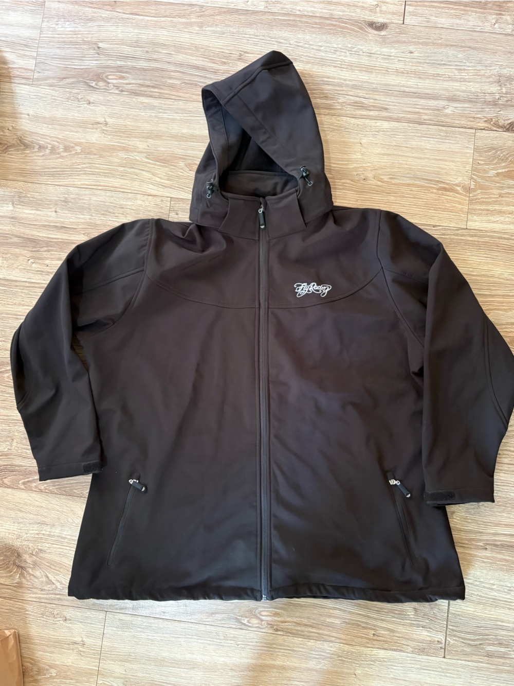 FLY RACING Black Hooded Softshell Jacket with removable hood size 2XL